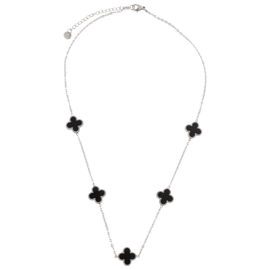 Κολιέ με πέτρες φίλντισι Mar and Mar Clovers (Black) Silver από ανοξείδωτο ατσάλι