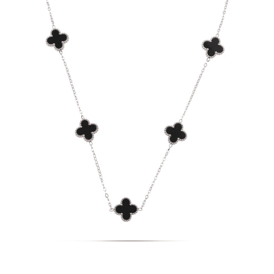 Κολιέ με πέτρες φίλντισι Mar and Mar Clovers (Black) Silver από ανοξείδωτο ατσάλι