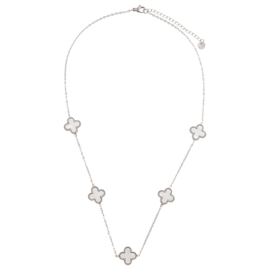 Κολιέ με πέτρες φίλντισι Mar and Mar Clovers (White) Silver από ανοξείδωτο ατσάλι