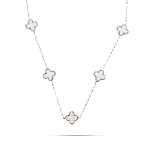 Κολιέ με πέτρες φίλντισι Mar and Mar Clovers (White) Silver από ανοξείδωτο ατσάλι