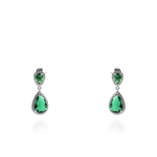 Σκουλαρίκια κρεμαστά με πέτρες ζιργκόν Diana (Green) Silver