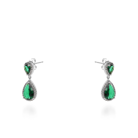 Σκουλαρίκια κρεμαστά με πέτρες ζιργκόν Diana (Green) Silver