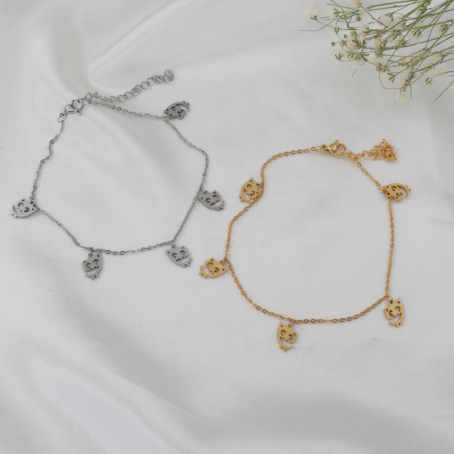 Αλυσίδα ποδιού με κουκουβάγια Mar & Mar Yalin Owl Anklet από ανοξείδωτο ατσάλι