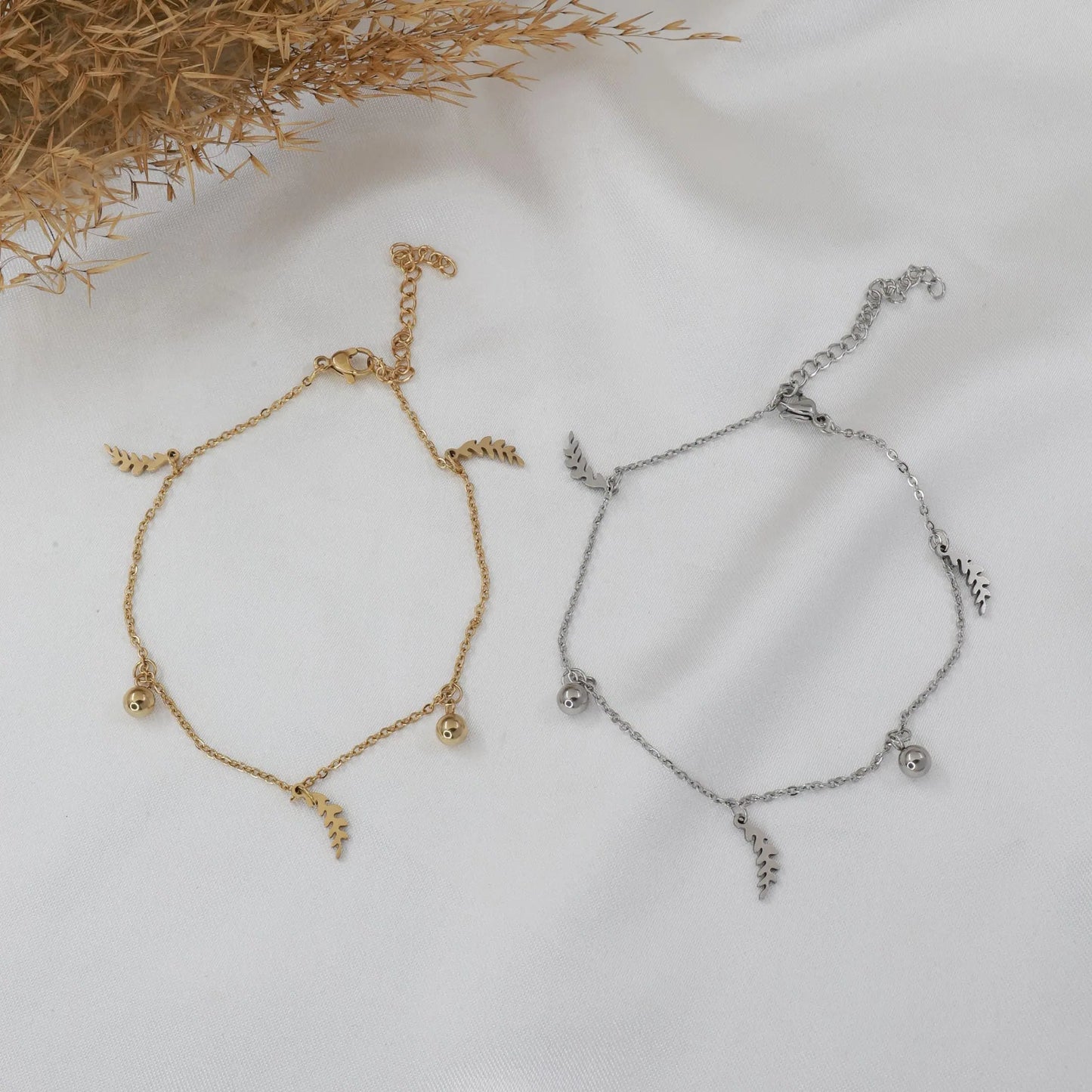 Αλυσίδα ποδιού με φύλλα Mar & Mar Yalin Leaf Anklet από ανοξείδωτο ατσάλι
