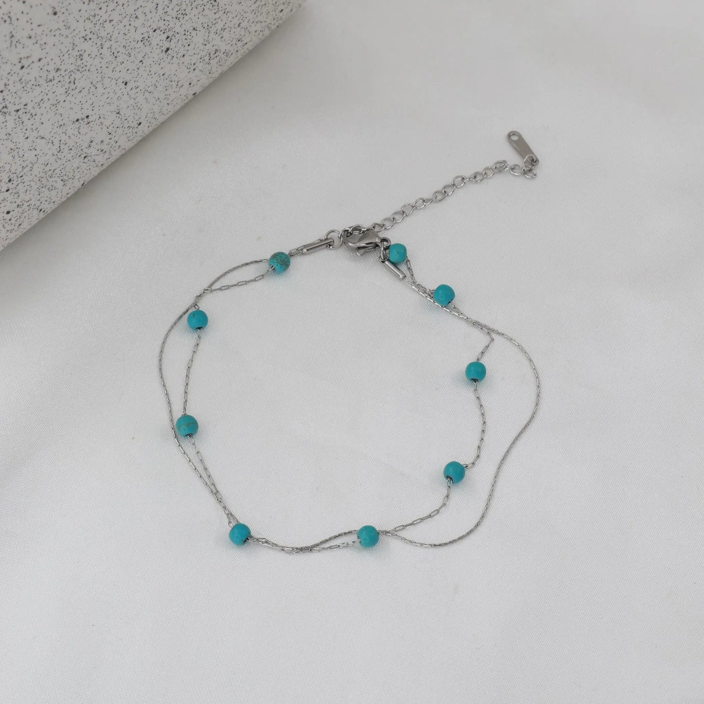 Αλυσίδα ποδιού διπλή με χάντρες Mar & Mar Carina Anklet από ανοξείδωτο ατσάλι