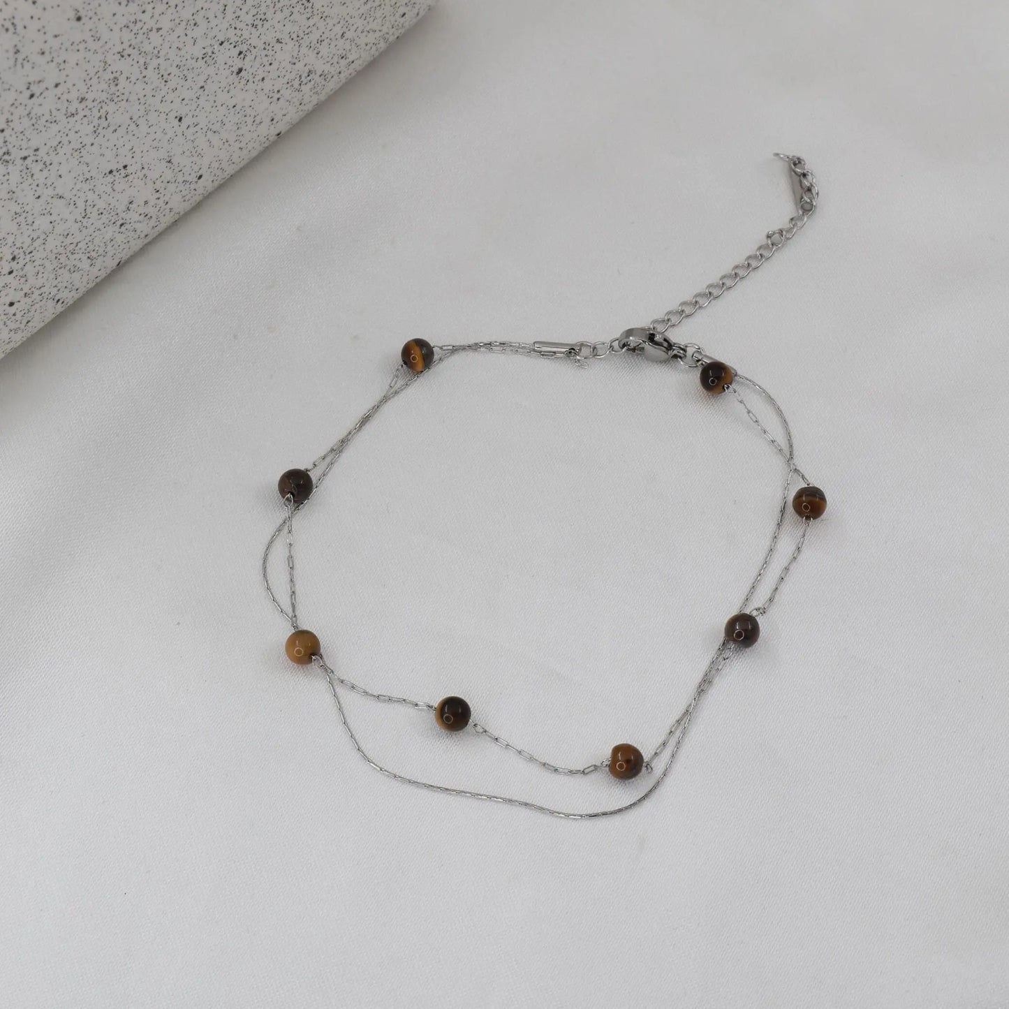 Αλυσίδα ποδιού διπλή με χάντρες Mar & Mar Carina Anklet από ανοξείδωτο ατσάλι