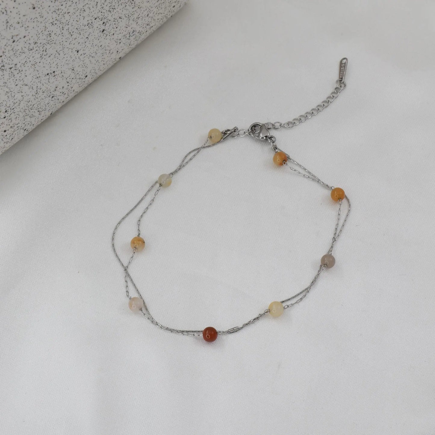 Αλυσίδα ποδιού διπλή με χάντρες Mar & Mar Carina Anklet από ανοξείδωτο ατσάλι
