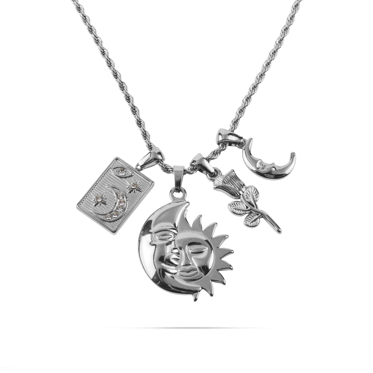 Κολιέ με charms και αλυσίδα twisted Mar and Mar Lamella (Silver) από ανοξείδωτο ατσάλι