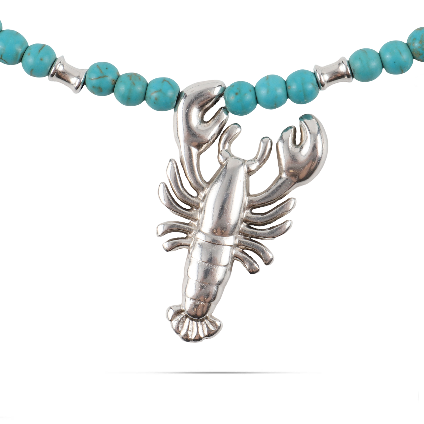 Χειροποίητο κολιέ με αστακό και κοράλια Mar and Mar Lobster Corals Silver με φυσικές ορυκτές πέτρες Χαολίτη από ανοξείδωτο ατσάλι