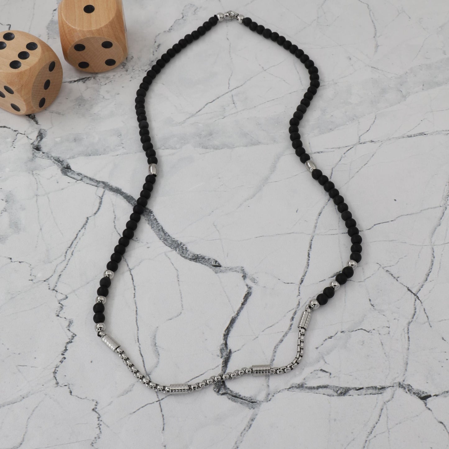 Ανδρικό κολιέ αλυσίδα με χάντρες Mar and Mar Uldon (Black) από ανοξείδωτο ατσάλι