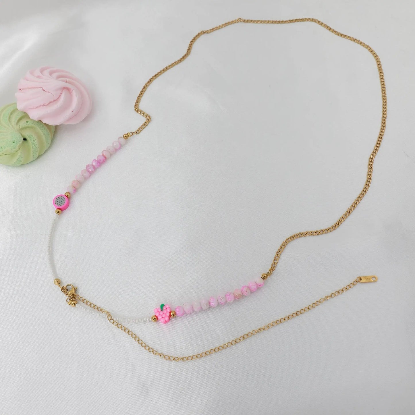 Αλυσίδα κοιλιάς/μέσης με χάντρες Mar & Mar Belly Chain Pink από ανοξείδωτο ατσάλι