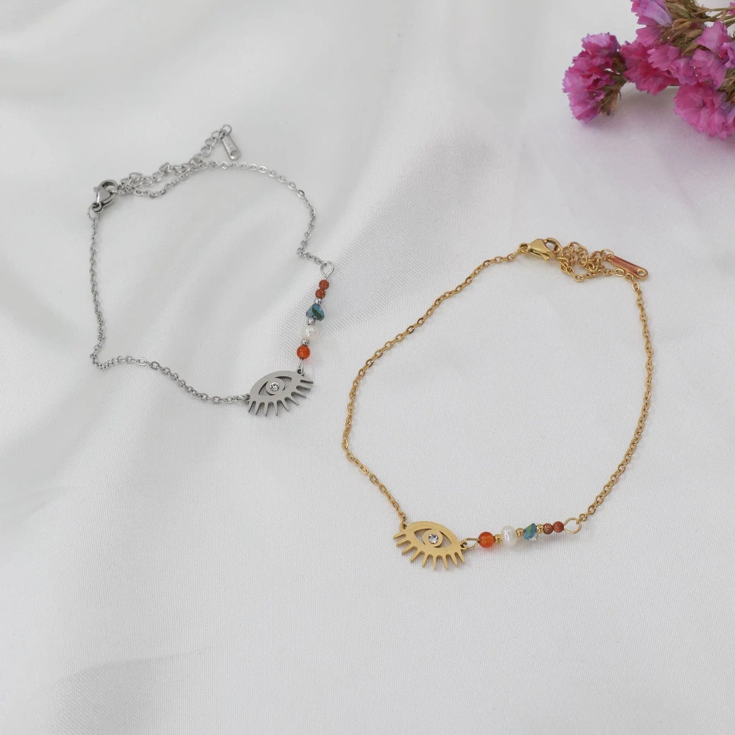 Αλυσίδα ποδιού με χάντρες και ματάκι Mar & Mar Eye Anklet από ανοξείδωτο ατσάλι