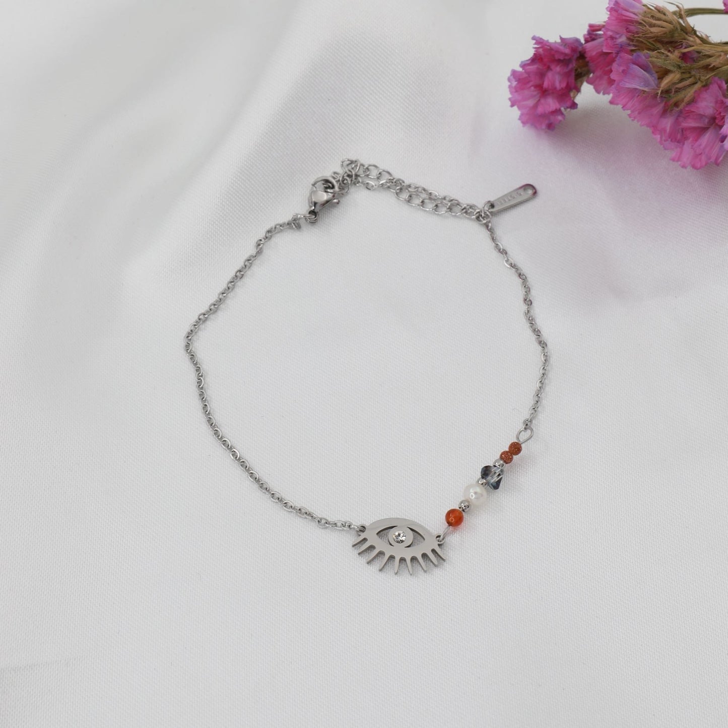 Αλυσίδα ποδιού με χάντρες και ματάκι Mar & Mar Eye Anklet από ανοξείδωτο ατσάλι