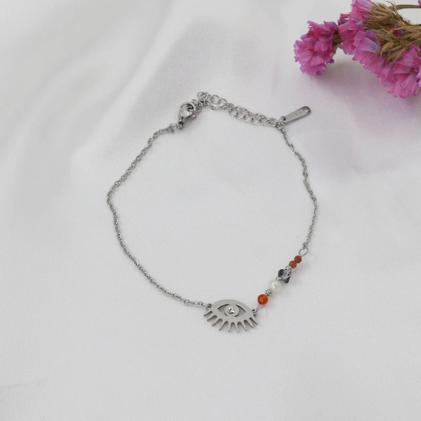 Αλυσίδα ποδιού με χάντρες και ματάκι Mar & Mar Eye Anklet από ανοξείδωτο ατσάλι