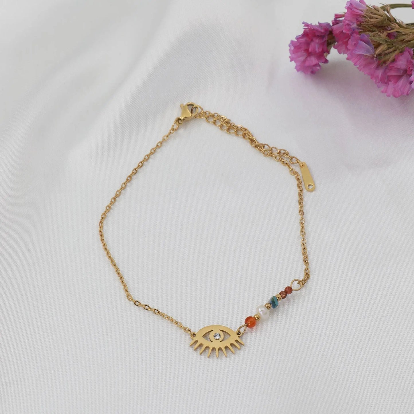 Αλυσίδα ποδιού με χάντρες και ματάκι Mar & Mar Eye Anklet από ανοξείδωτο ατσάλι