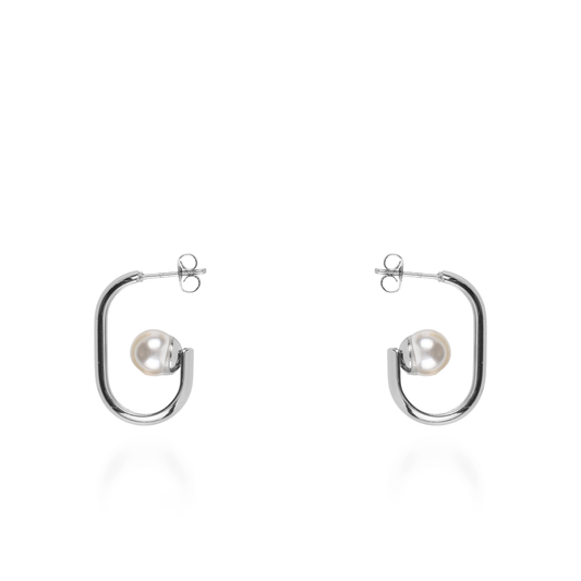 Σκουλαρίκια κρίκοι με πέρλα Mar and Mar Amber Silver από ανοξείδωτο ατσάλι