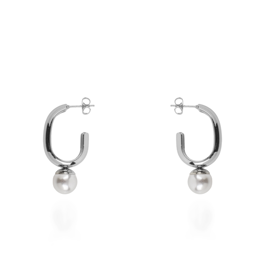 Σκουλαρίκια κρεμαστά με πέρλα Mar and Mar Zella Silver από ανοξείδωτο ατσάλι