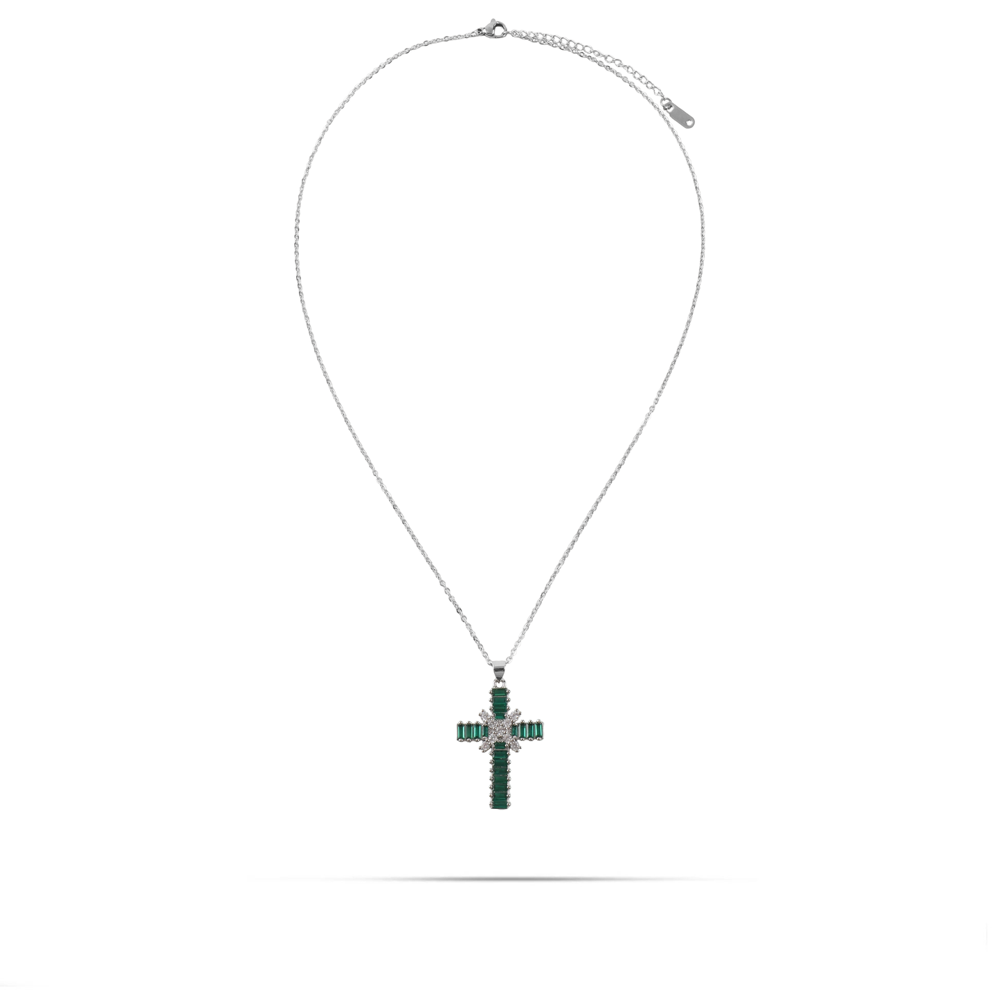 Κολιέ σταυρός με πέτρες ζιργκόν Mar and Mar Faith Cross Silver (Green) από ανοξείδωτο ατσάλι