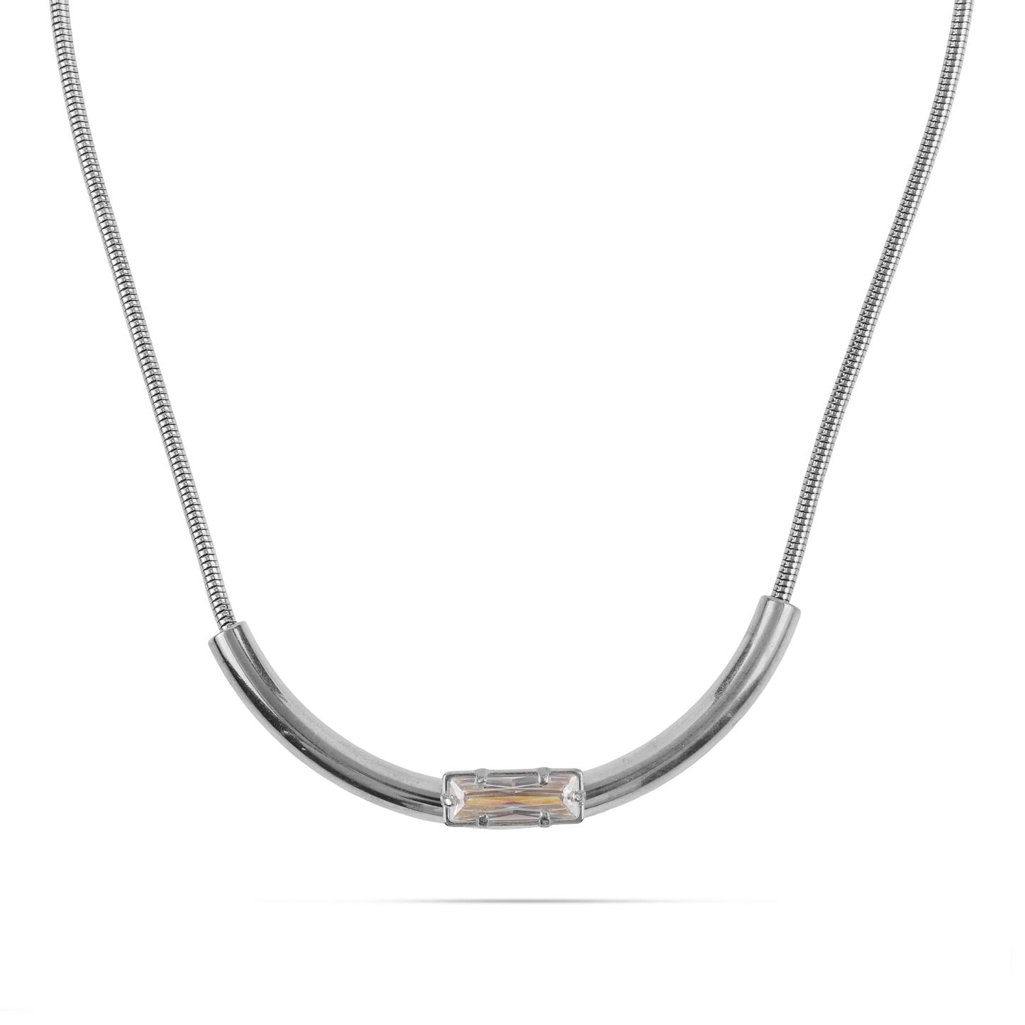 Κολιέ με μενταγιόν με ζιργκόν Mar and Mar Linear (Silver) από ανοξείδωτο ατσάλι