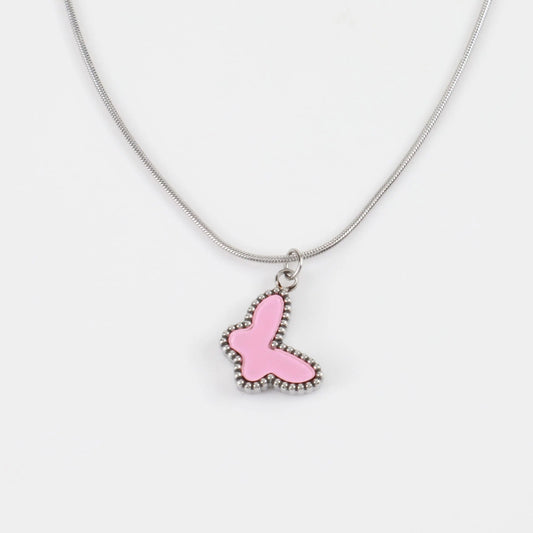 Παιδικό κολιέ με πεταλούδα Mar and Mar Pink Butterfly Kids (Silver) από ανοξείδωτο ατσάλι