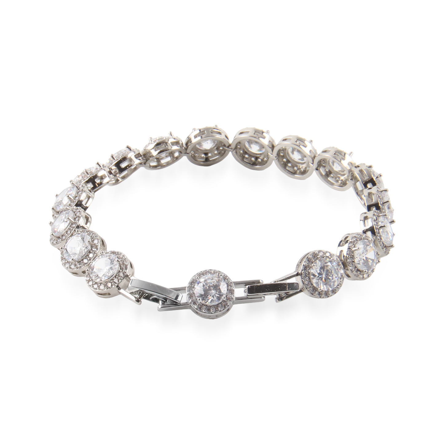 Αλυσίδα χεριού με ζιργκόν Mar and Mar Crystal Round Clutch Silver από ανοξείδωτο ατσάλι