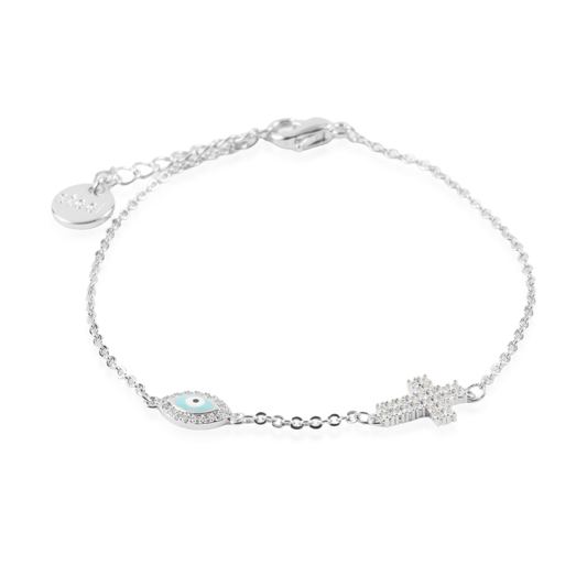 Βραχιόλι με ματάκι και σταυρό Mar and Mar Sancia Eye Cross Silver από ανοξείδωτο ατσάλι