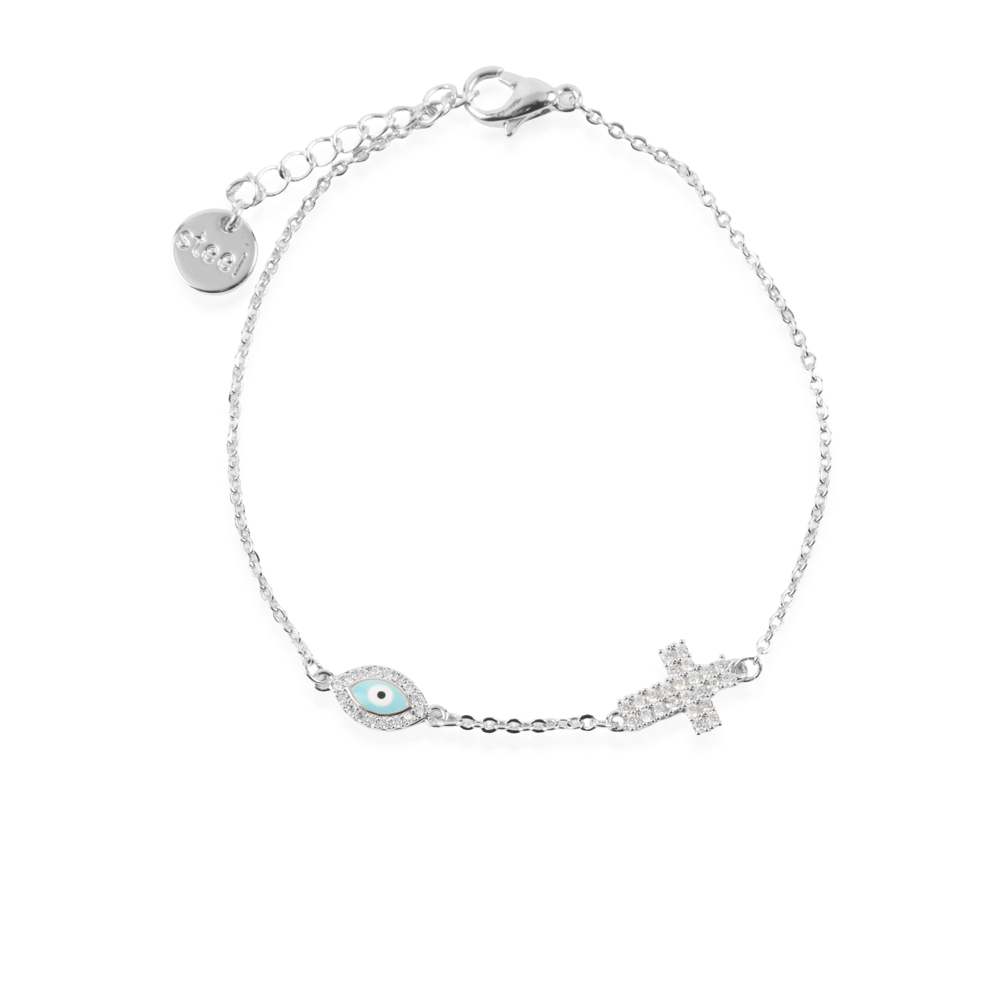 Βραχιόλι με ματάκι και σταυρό Mar and Mar Sancia Eye Cross Silver από ανοξείδωτο ατσάλι