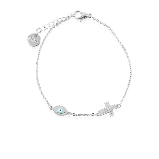 Βραχιόλι με ματάκι και σταυρό Mar and Mar Sancia Eye Cross Silver από ανοξείδωτο ατσάλι
