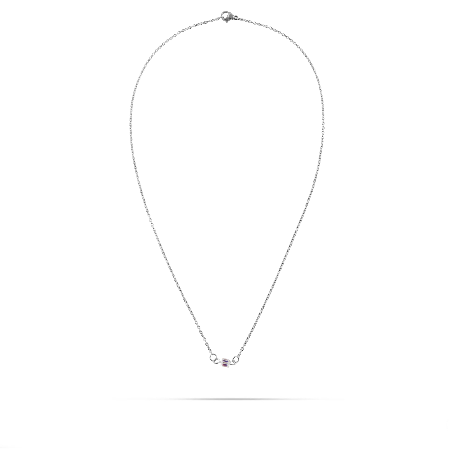 Κολιέ με κύβο από ιριδίζον κρύσταλλο Mar and Mar Little Cube Silver από ανοξείδωτο ατσάλι