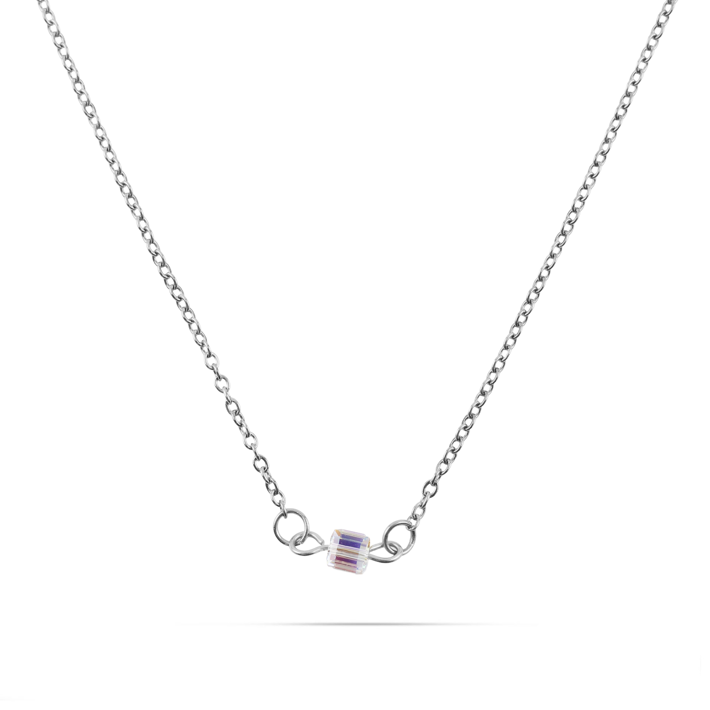 Κολιέ με κύβο από ιριδίζον κρύσταλλο Mar and Mar Little Cube Silver από ανοξείδωτο ατσάλι