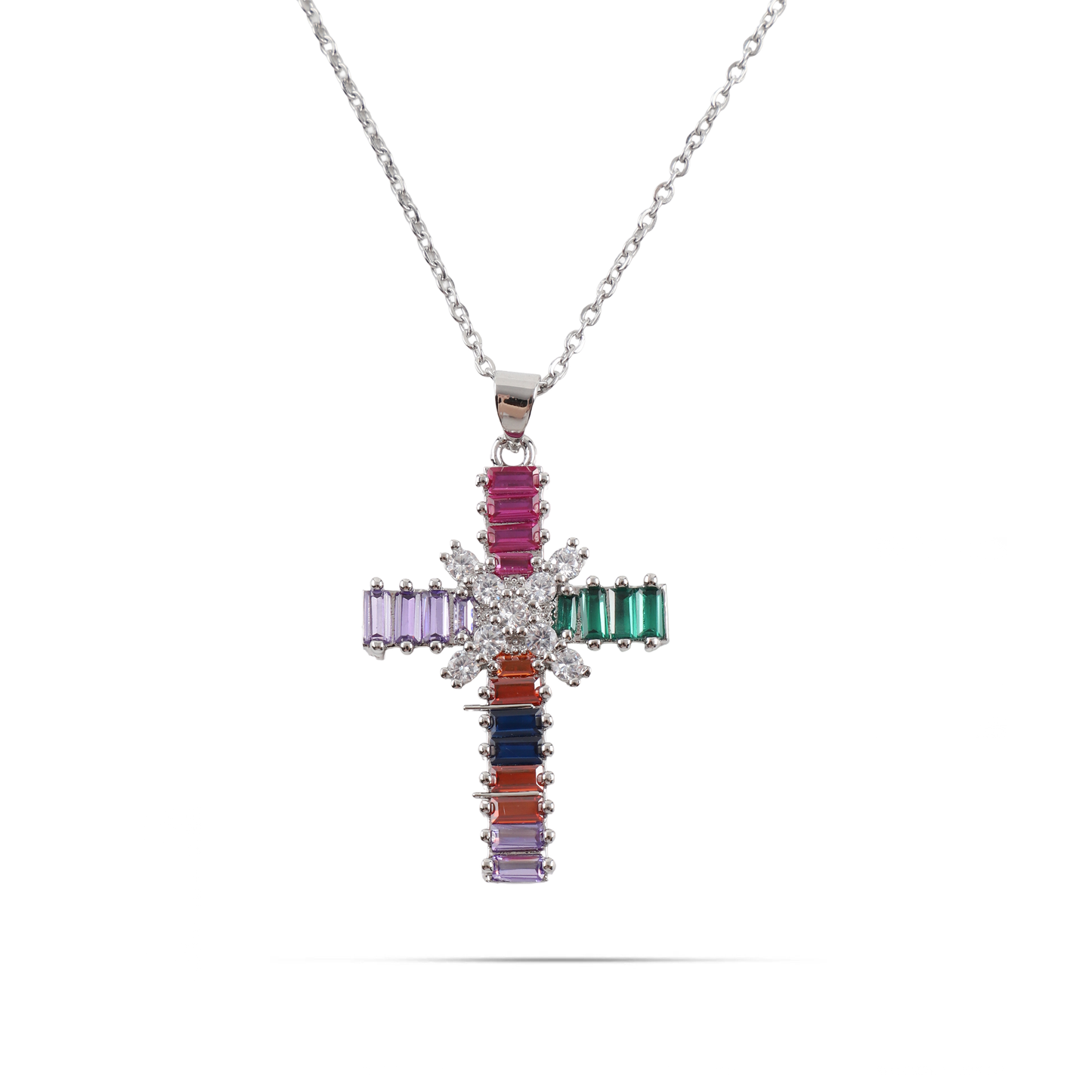 Κολιέ σταυρός με πέτρες ζιργκόν Mar and Mar Faith Cross (Rainbow) από ανοξείδωτο ατσάλι