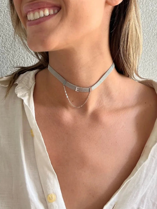 Κολιέ choker μονόγραμμα Mar and Mar Monogram E Choker από ανοξείδωτο ατσάλι