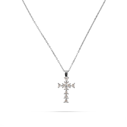 Κολιέ σταυρός με πέτρες ζιργκόν Mar and Mar Nythera (Silver) από ανοξείδωτο ατσάλι