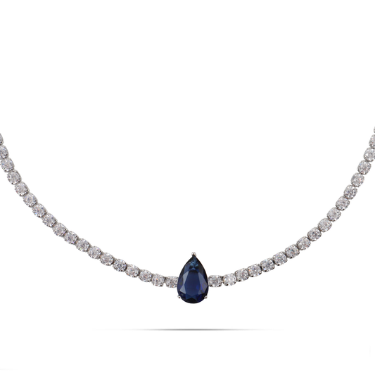Κολιέ choker δάκρυ με πέτρες ζιργκόν Mar and Mar Renata Tennis (Blue) Silver