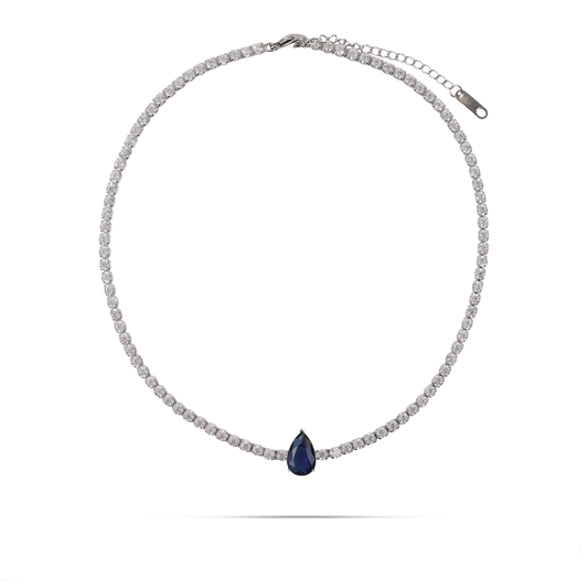 Κολιέ choker δάκρυ με πέτρες ζιργκόν Mar and Mar Renata Tennis (Blue) Silver