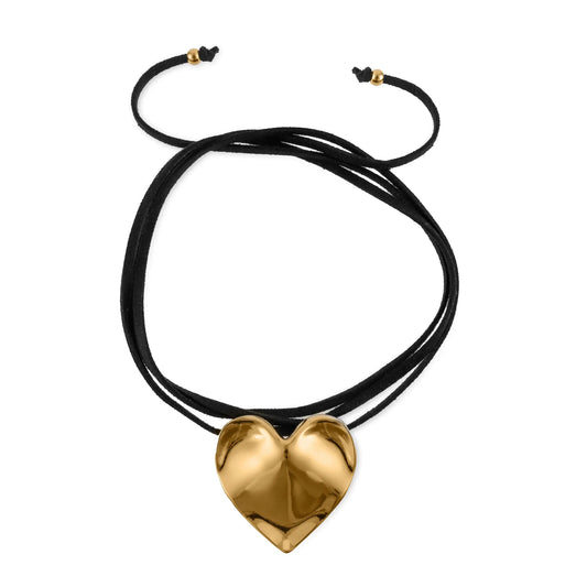 Γυναικείο επάργυρο κολιέ Choker με καρδιά και κορδόνι Mar and Mar Barrera (Gold)