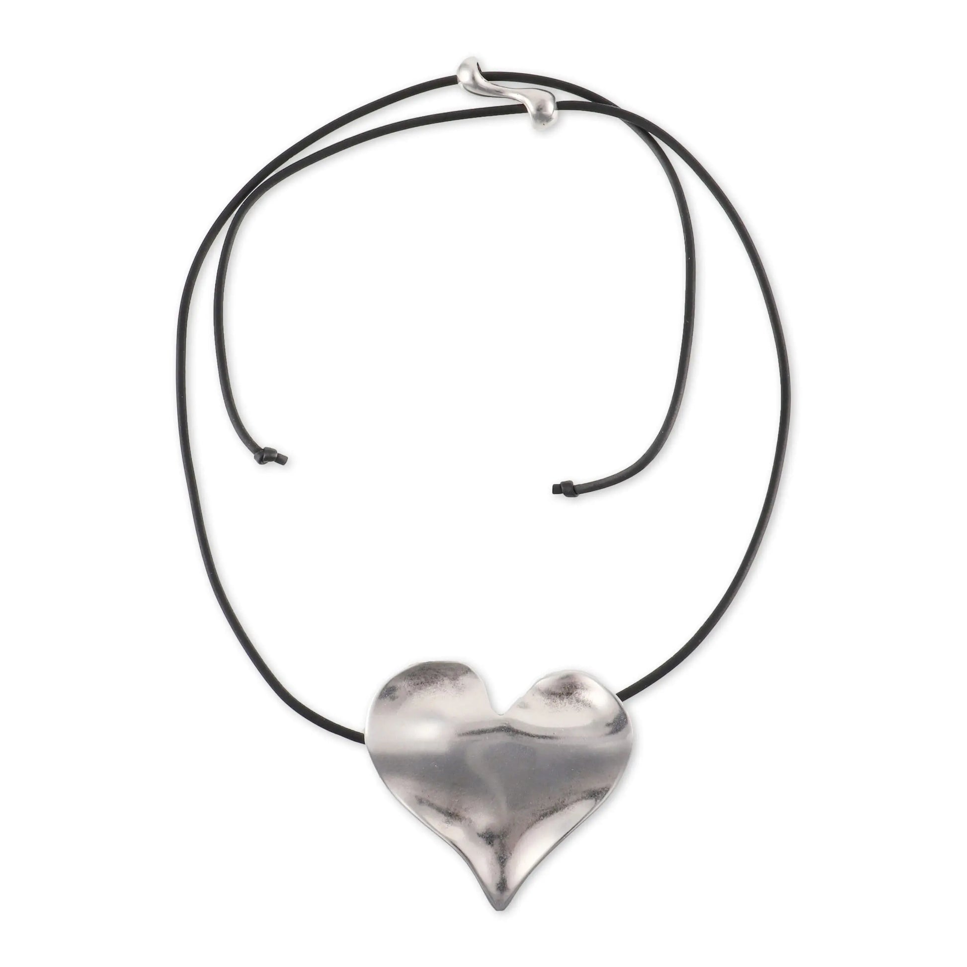 Γυναικείο επάργυρο κολιέ Choker με καρδιά και λάστιχο καουτσούκ Rosanna