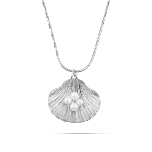 Κολιέ με πέρλες Mar and Mar Seashell Pearl Silver από ανοξείδωτο ατσάλι