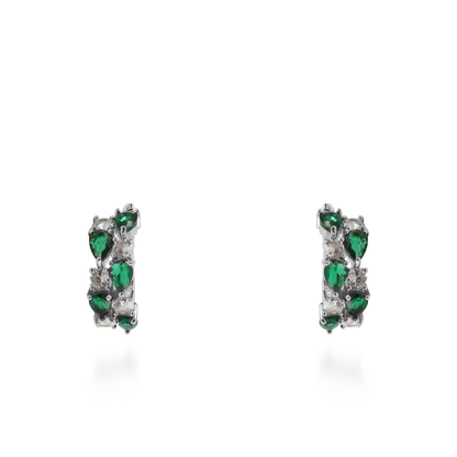 Σκουλαρίκια κρίκοι με πέτρες ζιργκόν Kailey Silver (Green)