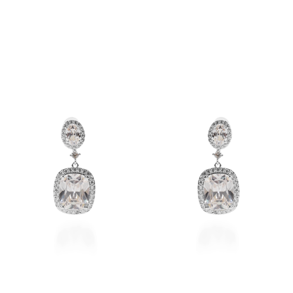 Σκουλαρίκια κρεμαστά με πέτρες ζιργκόν Diana Cube Silver (White)