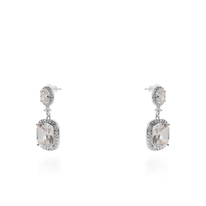 Σκουλαρίκια κρεμαστά με πέτρες ζιργκόν Diana Cube Silver (White)