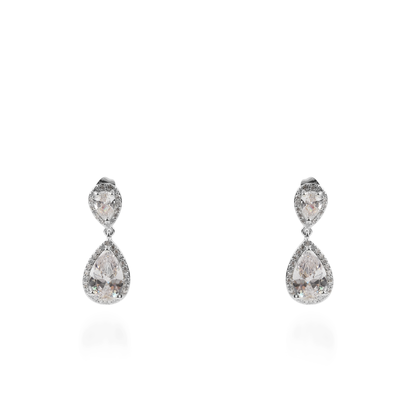 Σκουλαρίκια κρεμαστά με πέτρες ζιργκόν Diana Silver (White)