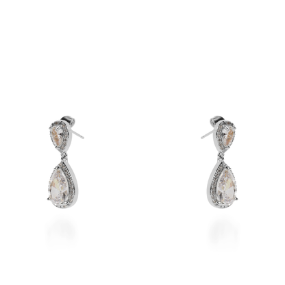 Σκουλαρίκια κρεμαστά με πέτρες ζιργκόν Diana Silver (White)