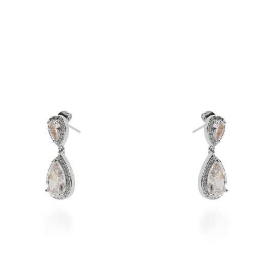 Σκουλαρίκια κρεμαστά με πέτρες ζιργκόν Diana Silver (White)