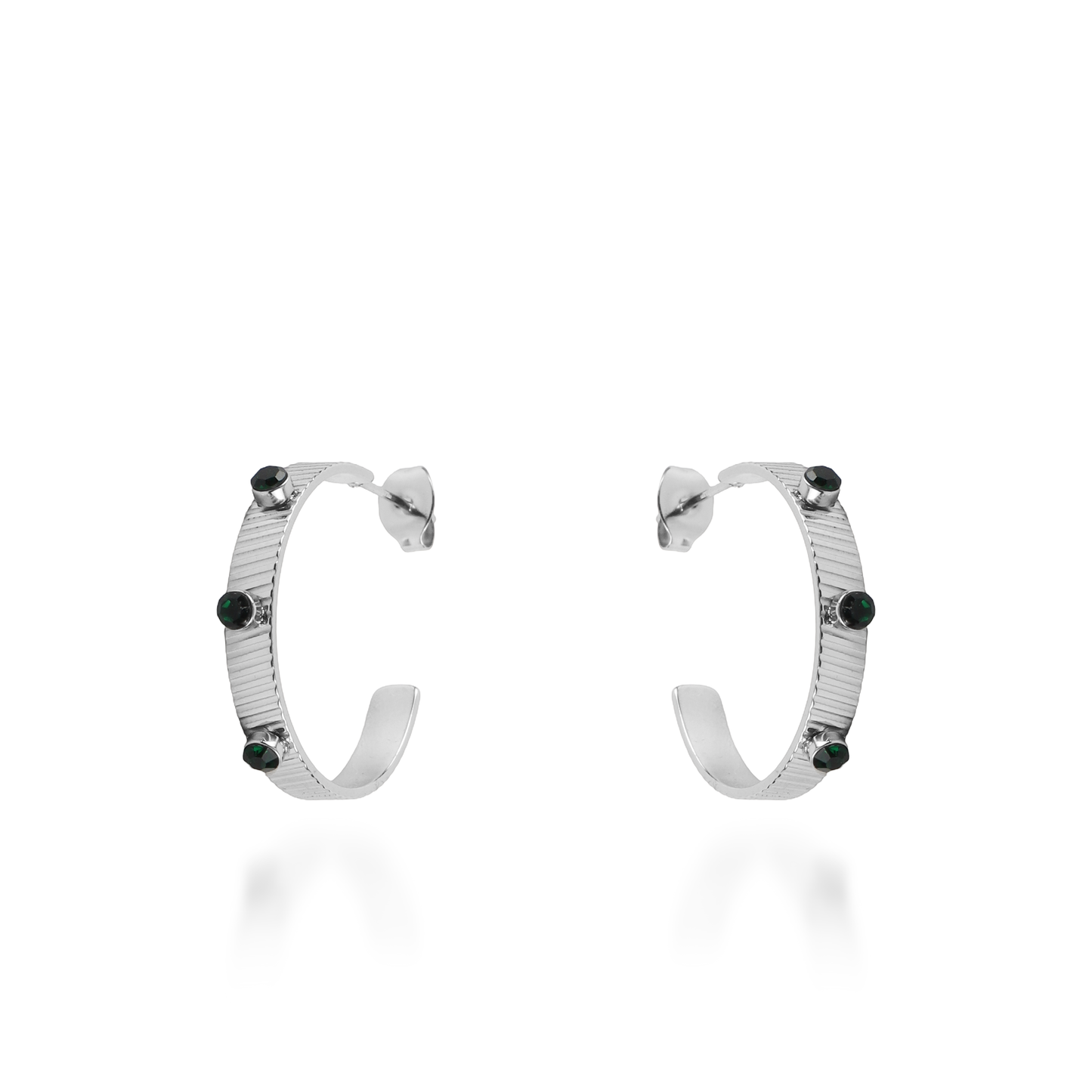 Σκουλαρίκια κρίκοι με πέτρες ζιργκόν Mar and Mar Arcadia Green από ανοξείδωτο ατσάλι