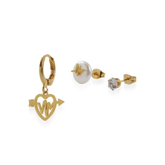Σετ σκουλαρίκια με καρδιά πέρλα και πέτρα ζιργκόν Set Earrings IV