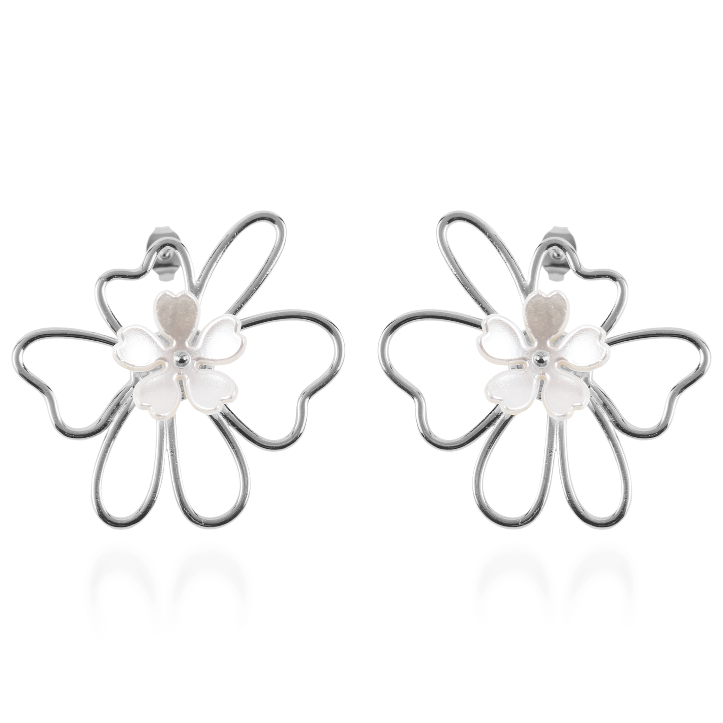 Σκουλαρίκια καρφωτά λουλούδια Mar and Mar Rosella Silver από ανοξείδωτο ατσάλι