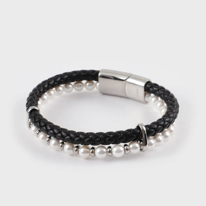 Ανδρικό βραχιόλι με πέρλες Mar & Mar Pearl Rope από ανοξείδωτο ατσάλι