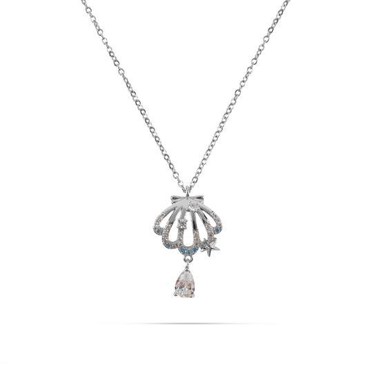 Κολιέ με κορώνα και πέτρες ζιργκόν Mar and Mar Irida Crown Silver από ανοξείδωτο ατσάλι