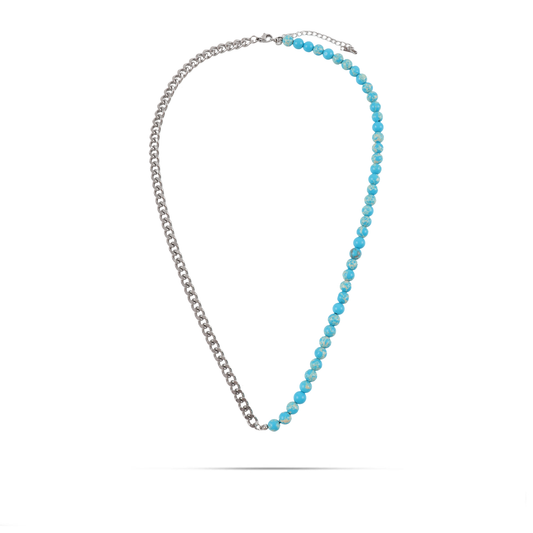 Ανδρικό χειροποίητο κολιέ με αλυσίδα Curb Mar and Mar Conner (Light Blue) με φυσικές ορυκτές πέτρες Χαολίτη